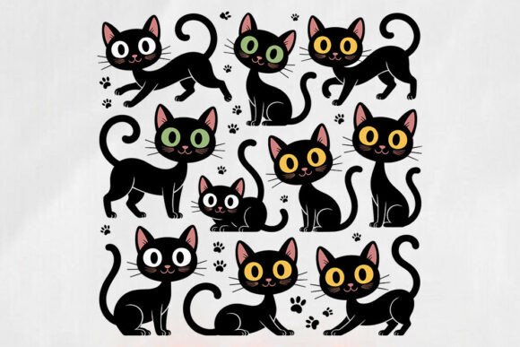 Cute Black Cat SVG Bundle Kawaii Cat C Review