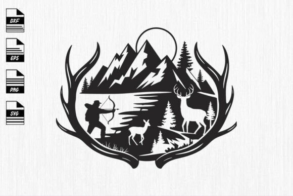 Deer Hunting Scene SVG.Bow Hunter in Mou Review