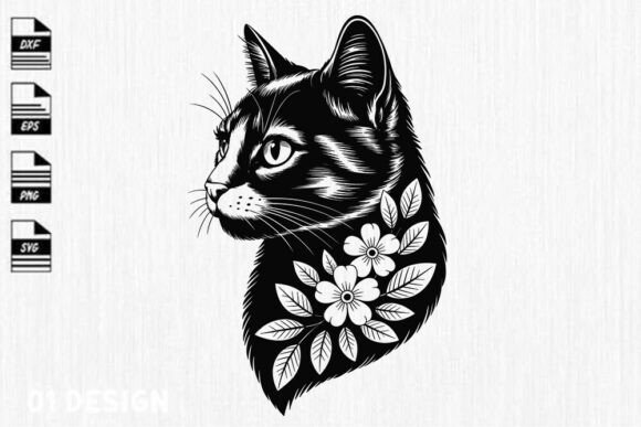 Floral Cat Silhouette SVG- Elegant Kitty
