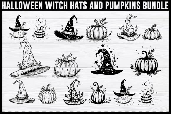Halloween Witch Hat and Pumpkin Silhouette