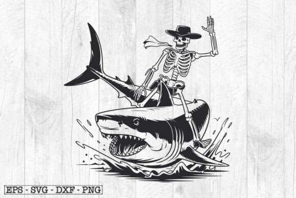 Skeleton Riding Shark SVG Cute Funny